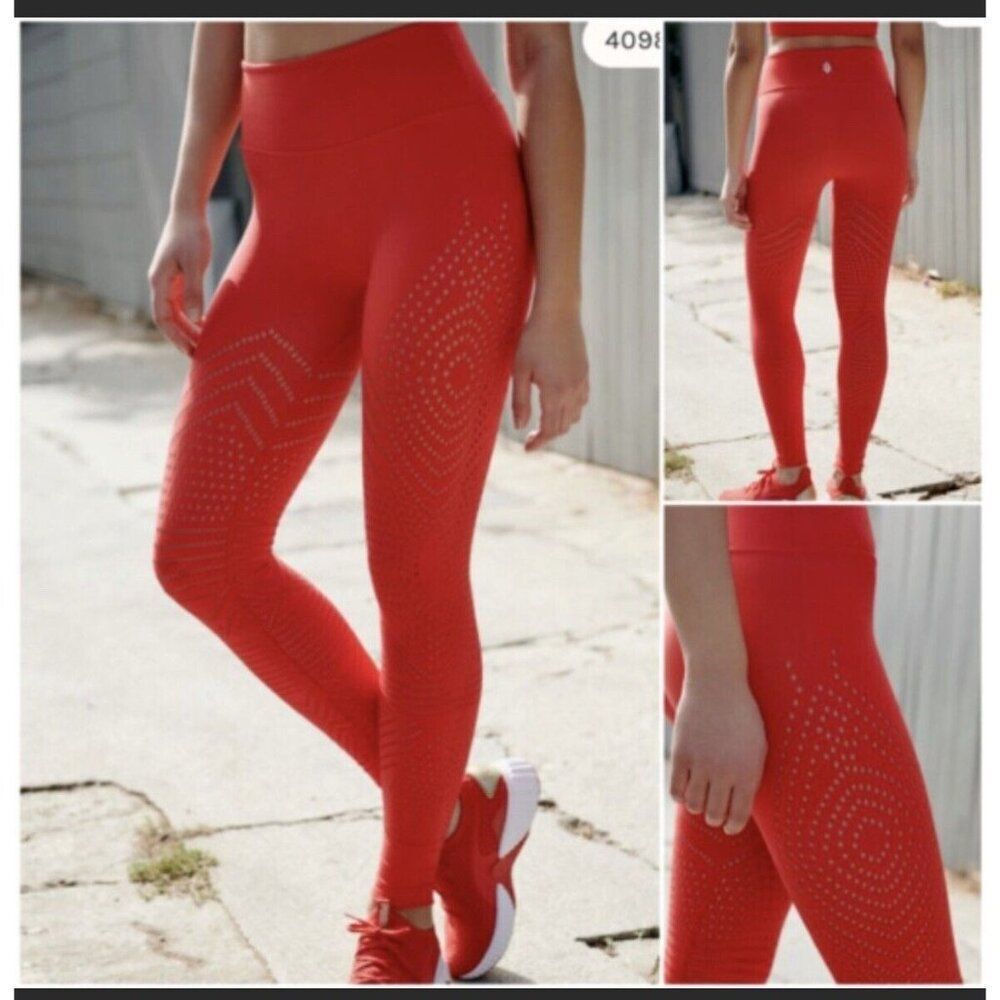 Free People Movement Leggings Womens XS Red High Waist Ecology Self-Hem‎ NEW